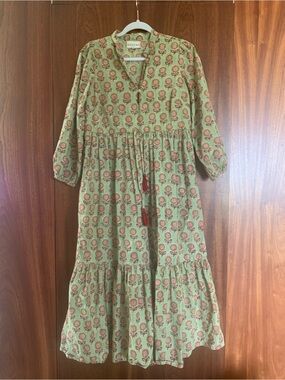 Sohana Green Floral MIDI Dress with Pink Accents